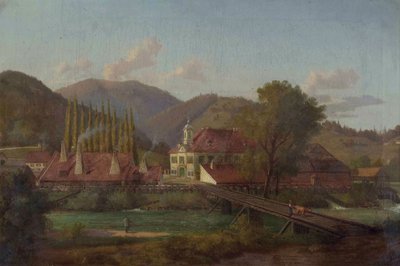 Factory Grounds by a River by Josef von Schlogl